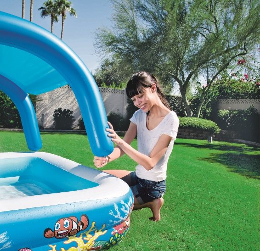 ⁦בריכה מרובעת מתנפחת בעיצוב אקווריום עם גגון⁩ – תמונה ⁦5⁩