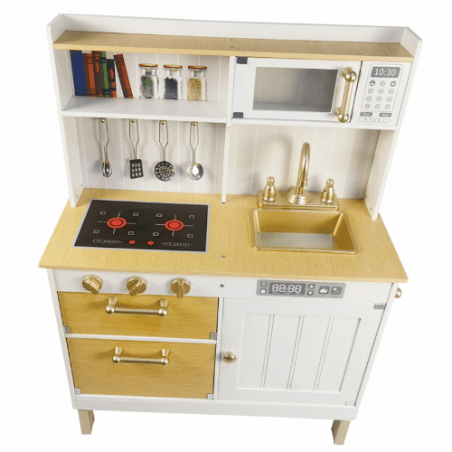 ⁦מטבח ברצלונה מעץ לילדים – אלקטרוני ומשמיע צלילים⁩ – תמונה ⁦2⁩