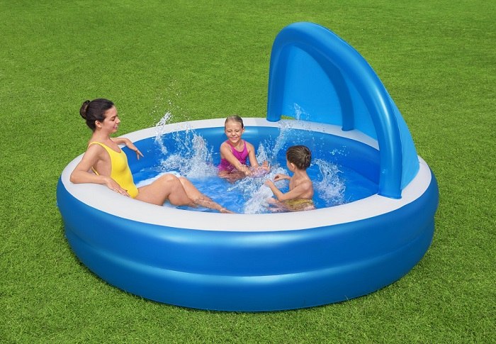 ⁦בריכה משפחתית מתנפחת עם ספסל ישיבה מתנפח וגגון⁩ – תמונה ⁦3⁩