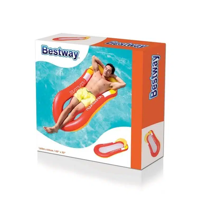 ⁦מזרן מתנפח אובלי צף עם כרית ראש ורשת בתחתית בצבע אדום|160X84 סמ | מקט  43103R⁩ – תמונה ⁦4⁩