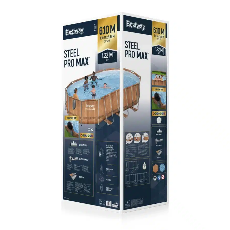 ⁦בריכה אובלית אולטרה בריקים עם מערכת עיסוי+ סולם+ משאבת פילטר 2500|366X122X610ס"מ|מקט 56719|BESTWAY|⁩ – תמונה ⁦3⁩