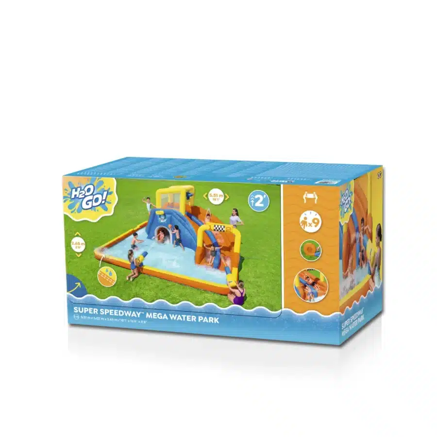 ⁦מתקן מתנפח עם מים גדול 2 מגלשות | 53377 | פארק מים מסלול מירוצים | Bestway|מגלשה+קיר טיפוס+ שיכשוכית⁩ – תמונה ⁦2⁩