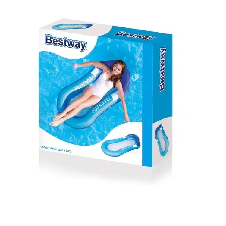 ⁦מזרן מתנפח אובלי צף עם כרית ראש ורשת בתחתית בצבע כחול|160X84 סמ | דגם 43103B| BESTWAY⁩ – תמונה ⁦2⁩