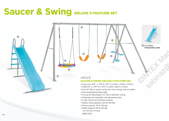⁦נדנדת ארבע חלקים ומגלשה 1.70 מטר לחצר לילדים |424X235X200ס"מ| מקט 44152| INTEX⁩ – תמונה ⁦2⁩