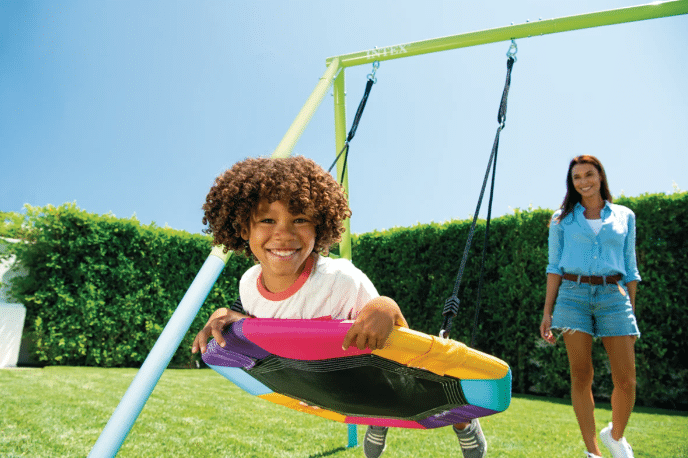 ⁦נדנדת שלושה חלקים שתי נדנדות מושב גמיש ונדנדת צלחת לחצר|343X235X200ס"מ| מקט 44133⁩ – תמונה ⁦2⁩