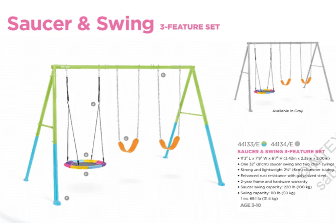 ⁦נדנדת שלושה חלקים שתי נדנדות מושב גמיש ונדנדת צלחת לחצר|343X235X200ס"מ| מקט 44133⁩ – תמונה ⁦3⁩