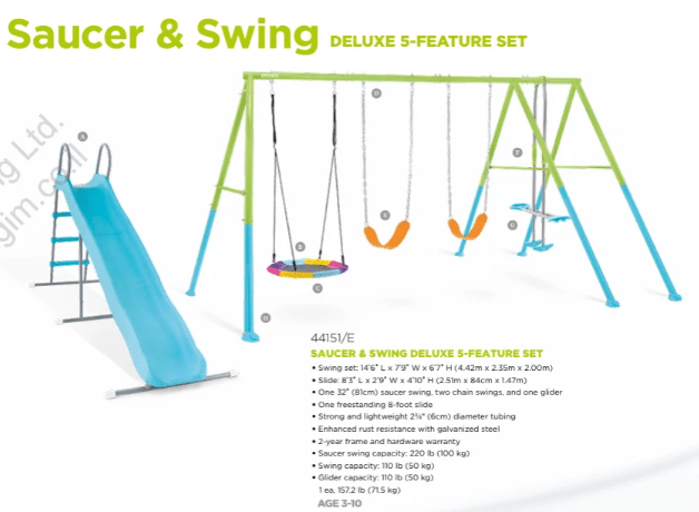 ⁦נדנדת ארבע חלקים ומגלשה לחצר לילדים |424X235X200ס"מ| מקט 44151| INTEX⁩ – תמונה ⁦4⁩