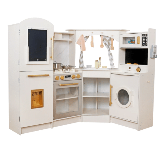 מטבח אדר פינתי מעץ לילדים בצבע בז| 134X80X99 סמ | מקט W10C933E | בית העץ