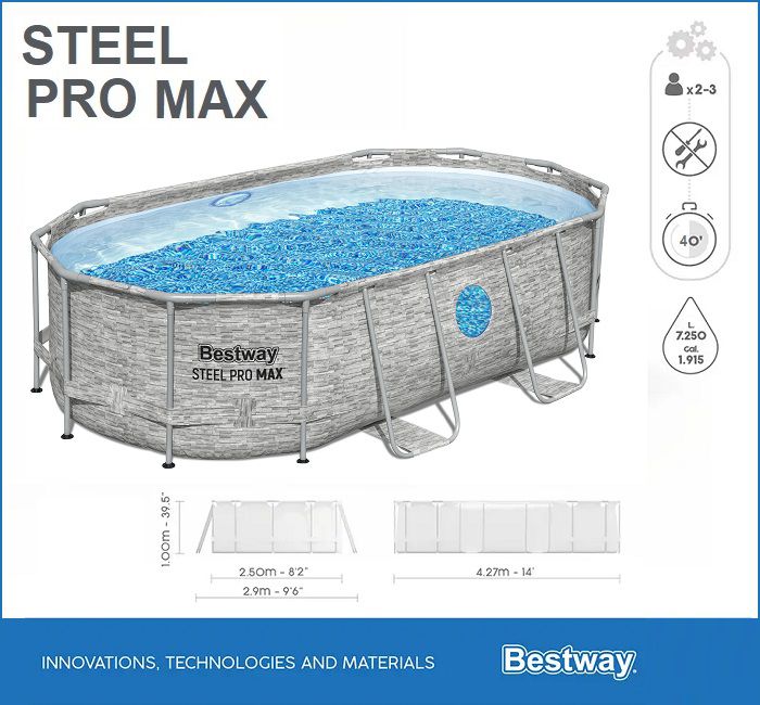 ⁦בריכה אובלית אולטרה + משאבת פילטר 530 + סולם + כיסוי + 2 חלונות דמוי בריקים⁩ – תמונה ⁦11⁩