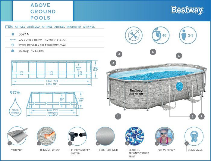 ⁦בריכה אובלית אולטרה + משאבת פילטר 530 + סולם + כיסוי + 2 חלונות דמוי בריקים⁩ – תמונה ⁦10⁩