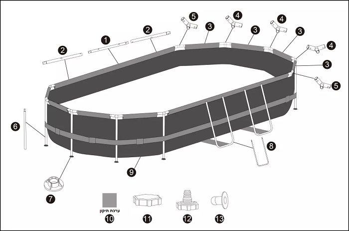 ⁦בריכה אובלית אולטרה + משאבת פילטר 530 + סולם + כיסוי + 2 חלונות דמוי בריקים⁩ – תמונה ⁦8⁩
