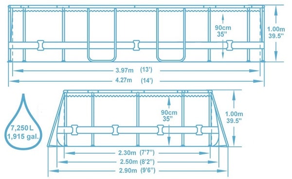 ⁦בריכה אובלית אולטרה + משאבת פילטר 530 + סולם + כיסוי + 2 חלונות דמוי בריקים⁩ – תמונה ⁦15⁩