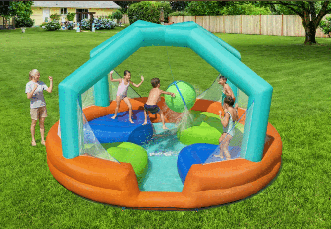 ⁦מתקן קפיצה מתנפח עם מים גדול | 53383 | פארק מים הכדור החמקמק | Bestway | משטחי קפיצה+כדור+שיכשוכית⁩ – תמונה ⁦4⁩