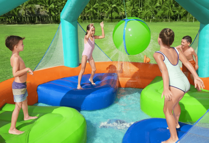 ⁦מתקן קפיצה מתנפח עם מים גדול | 53383 | פארק מים הכדור החמקמק | Bestway | משטחי קפיצה+כדור+שיכשוכית⁩ – תמונה ⁦6⁩