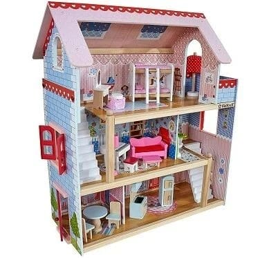 ⁦בית בובות מעץ ורוד לילדה | דגם נויה | W06A100⁩ – תמונה ⁦2⁩