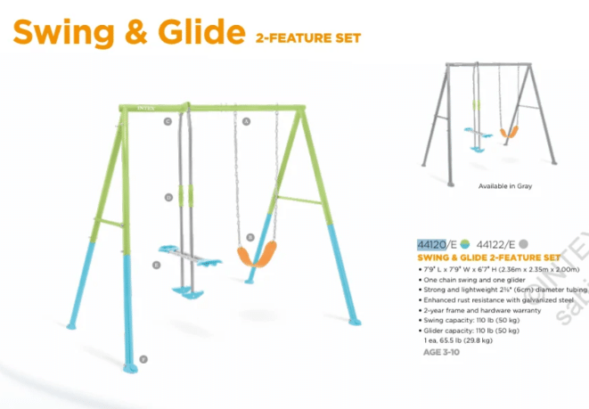 ⁦נדנדת שני חלקים נדנדה גמישה ונדנדת וגלישה לחצר לילדים| 2.35X2.35X2 מטר| מקט 44120⁩ – תמונה ⁦2⁩