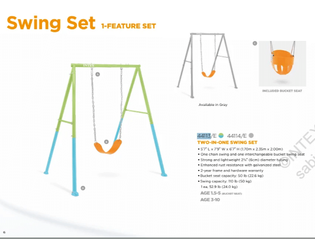 ⁦נדנדה לחצר לילד יחיד עם מושב גמיש לילד ולתינוק להחלפה | 2.35X2X1.70 מטר| מקט 44113 INTEX⁩ – תמונה ⁦4⁩