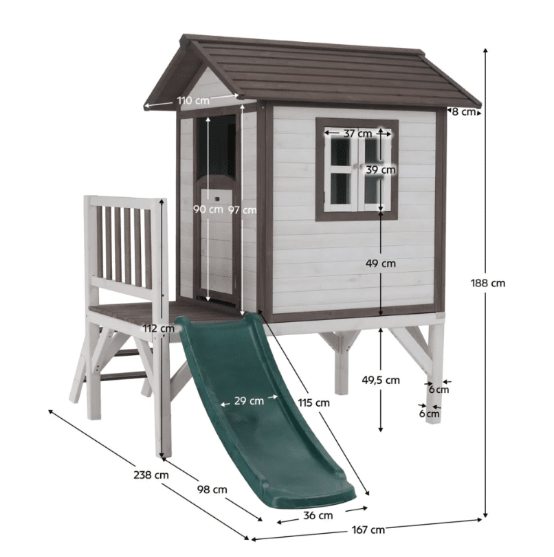 ⁦בית עץ לילדים בסגנון כפרי כולל מגלש ומרפסת (188X139X101 סמ) מק"ט 2005XL⁩ – תמונה ⁦12⁩