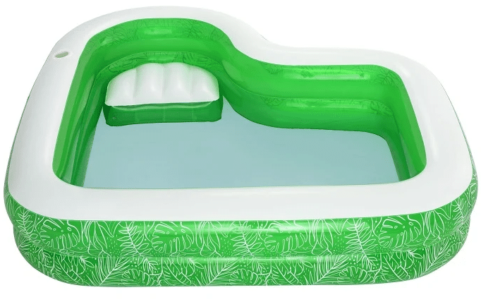 ⁦בריכה משפחתית ירוקה מתנפחת בעיצוב גן עדן טרופי + מושב מובנה מתנפח (231X231X51 סמ) 54336 מבית Bestway⁩ – תמונה ⁦5⁩