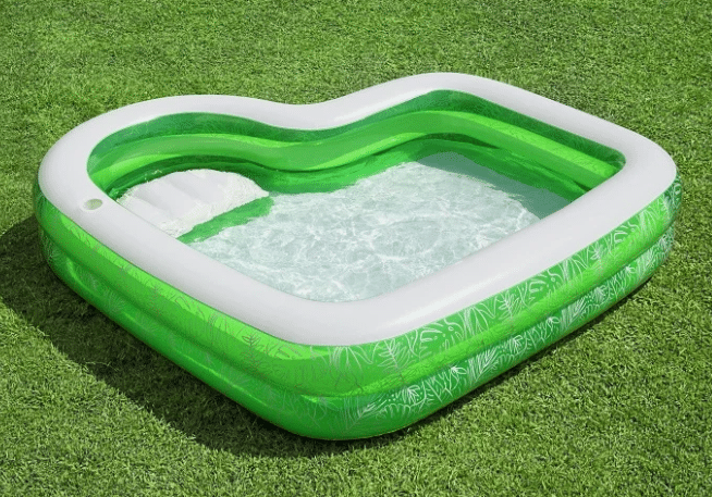⁦בריכה משפחתית ירוקה מתנפחת בעיצוב גן עדן טרופי + מושב מובנה מתנפח (231X231X51 סמ) 54336 מבית Bestway⁩ – תמונה ⁦6⁩