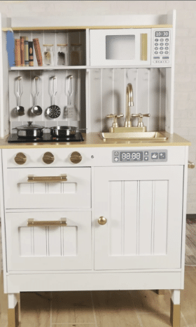 ⁦מטבח פראג מעץ לילדים לבן אלקטרוני משמיע צלילים Prague⁩ – תמונה ⁦3⁩