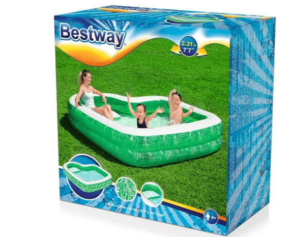 בריכה משפחתית ירוקה מתנפחת בעיצוב גן עדן טרופי + מושב מובנה מתנפח (231X231X51 סמ) 54336 מבית Bestway