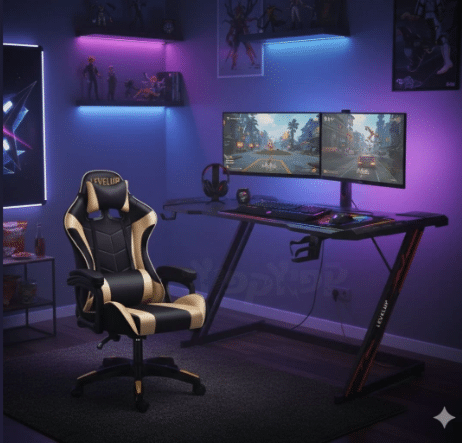 ⁦חבילת הגיימינג המושלמת שולחן+כיסא+מקלדת+ עכבר+פד לעכבר+אוזניות+ מיקרופון GAMINGBAN2024 מבית LEVEL UP⁩ – תמונה ⁦3⁩